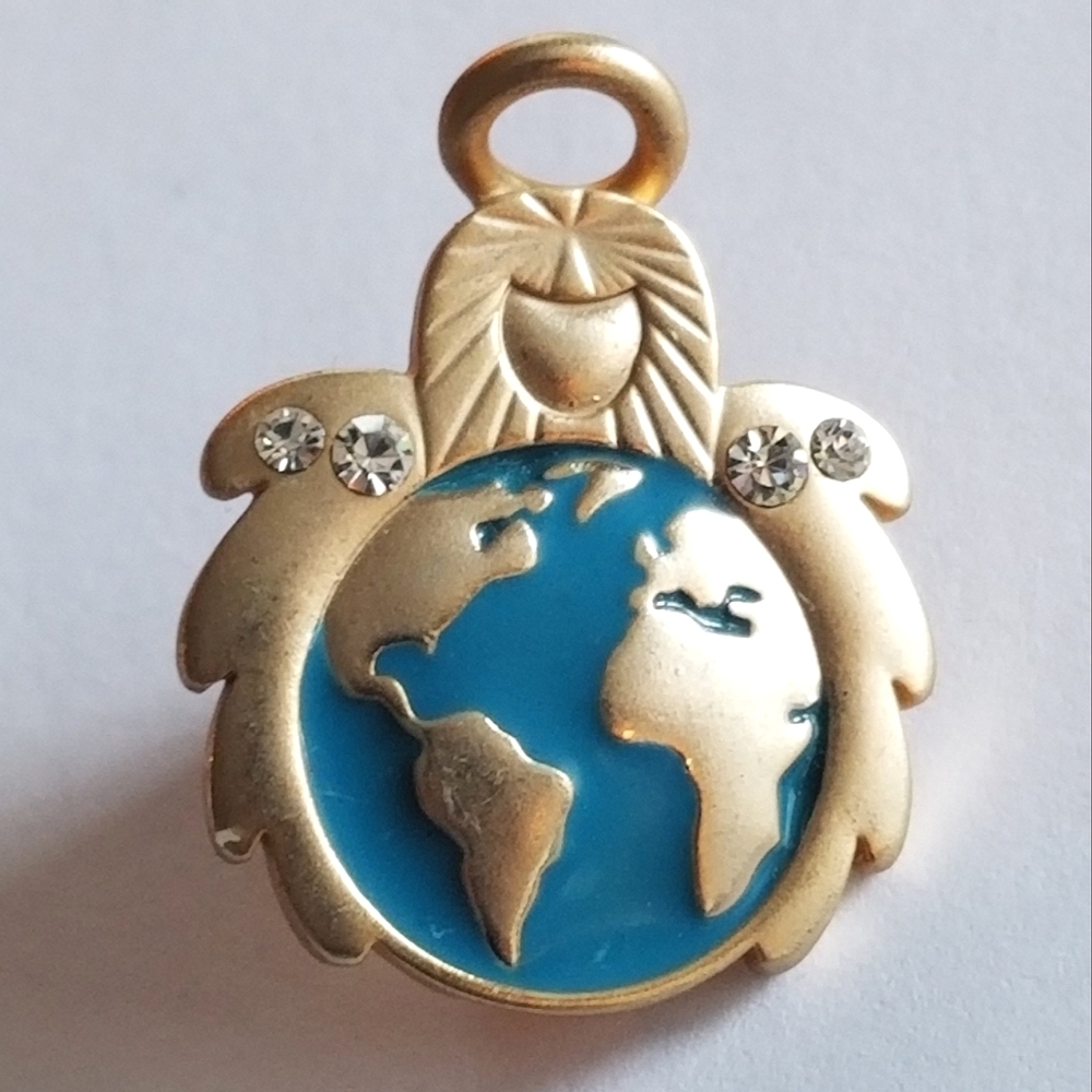 Angel Of Travel pin Wings & Wishes Angel Tac brooch Earth gold tone